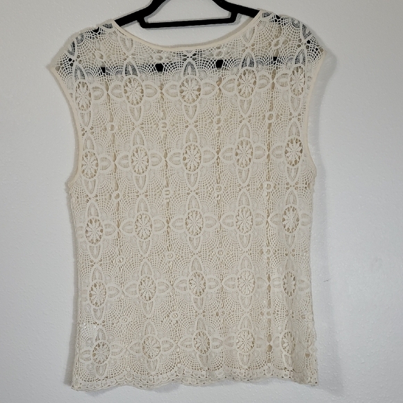 Vince Camuto Lace Crochet Top Size M Ivory White Boho Y2K Sleeveless Open Knit - Picture 6 of 10